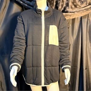 Cabana by Crown & Ivy Puffer Sweatshirt Jacket Black XXL Cream Trim